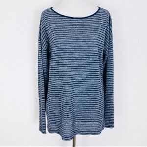 Lou & Grey Navy Striped Lightweight Waffle Knit Pullover in Size Medium